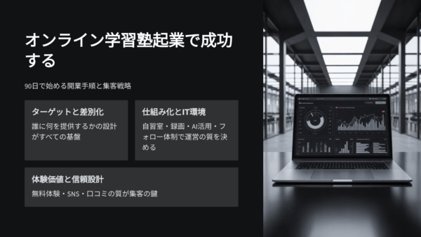 オンライン学習塾 起業で成功する！たった90日で始める開業手順と集客戦略の全まとめ