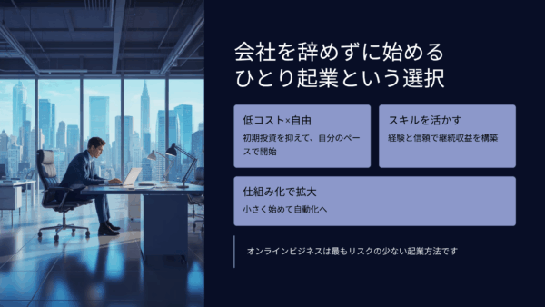 会社を辞めなくてもできる！実は“ひとり起業”が最もリスクの少ないオンラインビジネス